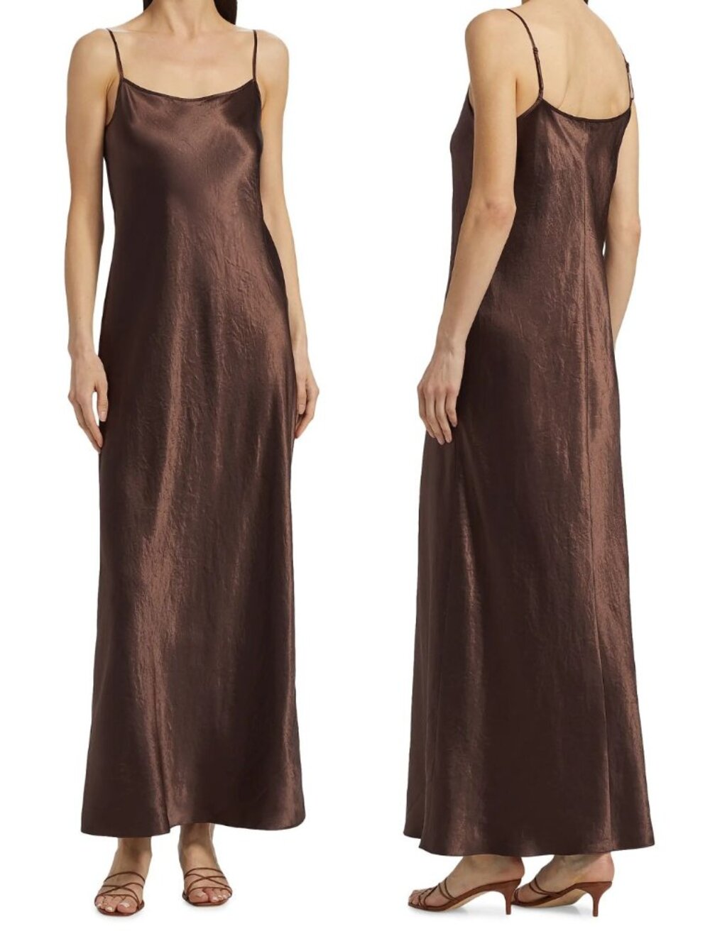 Vince Satin Bias Maxi Slip Dress Chocolate Brown Crinkled Naia Acetate S